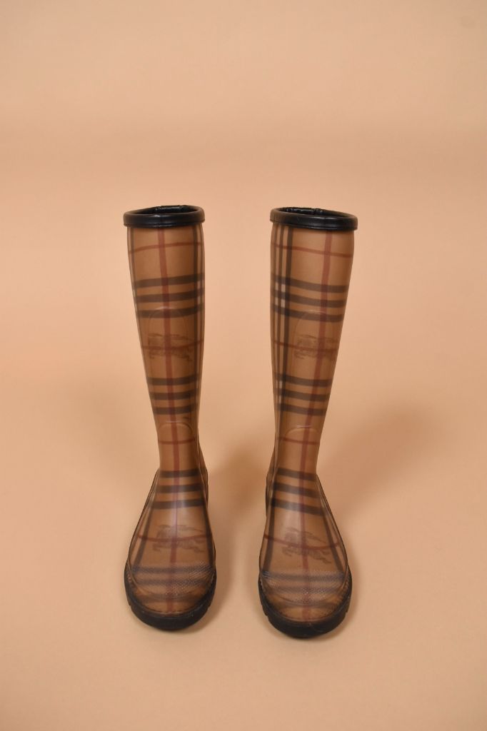 Tan Plaid Rain Boots Size 35 By Burberry