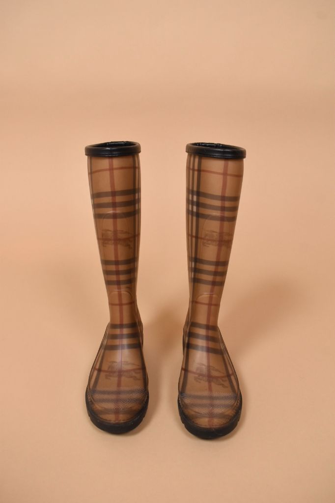 Burberry Plaid Print Rubber Rain Boots