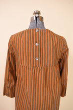 Load image into Gallery viewer, Late 1960s Orange Blue Green Stripe Silver Button Mini Dress By Marimekko, closer detail of back buttons.
