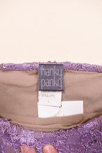 Load image into Gallery viewer, Purple Lace Mesh Scoopneck Top By Hanky Panky. Close up of tag.
