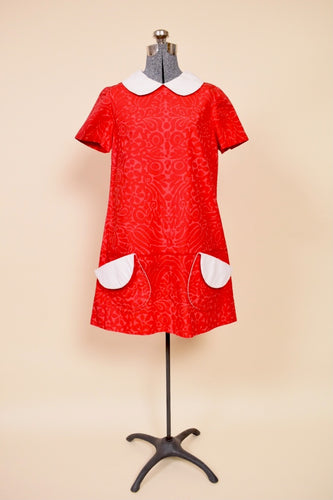 Red 60s Peter Pan Shift Dress: Shown from Front