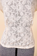 Load image into Gallery viewer, Cream Lace Sheer High-Neck Top, M/L: Front Waist Darts 
