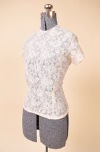 Load image into Gallery viewer, Cream Lace Sheer High-Neck Top, M/L: Shown from Side
