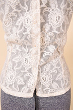 Load image into Gallery viewer, Cream Lace Sheer High-Neck Top, M/L: Back Button Detail
