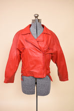 Load image into Gallery viewer, Red 1980s Cropped Leather Moto Jacket: Shown from front
