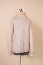 Load image into Gallery viewer, Cream Mohair Fuzzy Knit Cardigan By Jaeger. Pictured from back.
