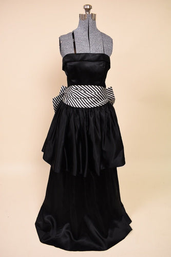 Black 80s Satin Strapless Gown: Shown from Front