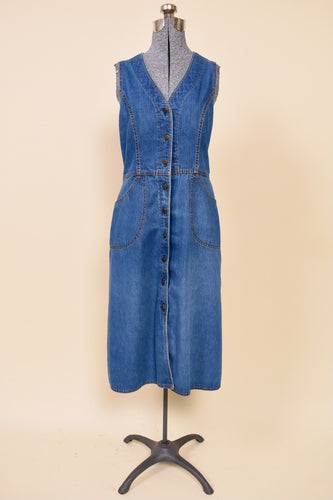 Midwash 70s Denim Back Buckle Button Down Midi Dress By Levi’s: Shown from Front