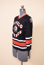 Load image into Gallery viewer, Black and Red 90s Buffalo Sabres Jersey By Professional Sports Club: Shown from Side
