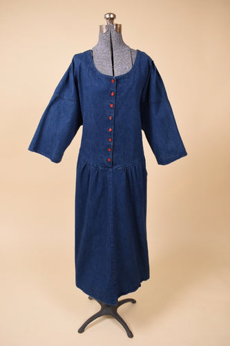 80s Union-Made Buttoned Denim Dress as shown from the front