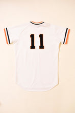 Load image into Gallery viewer, Cream 80s Japanese Velvet Logo Jersey By World Win: Shown from Back
