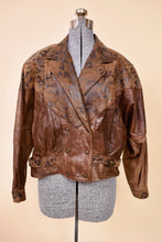 Load image into Gallery viewer, Brown Leather Snake Dolman-Cut Jacket By Global Identity, L: Shown from Front
