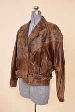 Load image into Gallery viewer, Brown Leather Snake Dolman-Cut Jacket By Global Identity, L: Shown from Side
