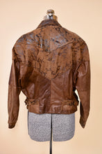 Load image into Gallery viewer, Brown Leather Snake Dolman-Cut Jacket By Global Identity, L: Shown from Back
