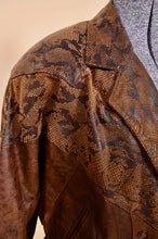 Load image into Gallery viewer, Brown Leather Snake Dolman-Cut Jacket By Global Identity, L: Shoulder Pad Details
