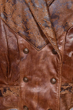 Load image into Gallery viewer, Brown Leather Snake Dolman-Cut Jacket By Global Identity, L: Double Breasted Detail
