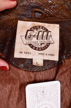 Load image into Gallery viewer, Brown Leather Snake Dolman-Cut Jacket By Global Identity, L: Brand Tag
