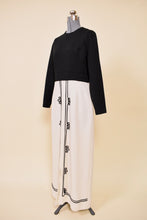 Load image into Gallery viewer, Black &amp; White 60s Embroidered Maxi Dress, By Parkshire Original, M/L: Shown from Side
