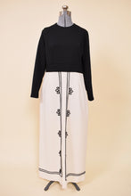 Load image into Gallery viewer, Black &amp; White 60s Embroidered Maxi Dress, By Parkshire Original, M/L: Shown from Front
