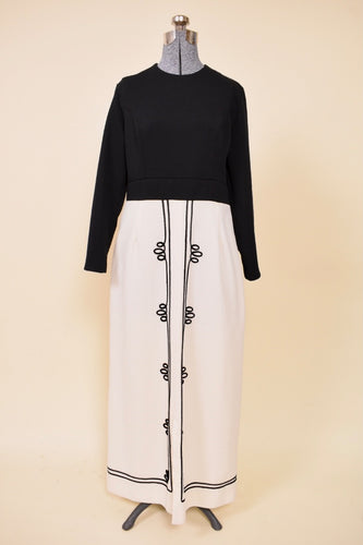 Black & White 60s Embroidered Maxi Dress, By Parkshire Original, M/L: Shown from Front