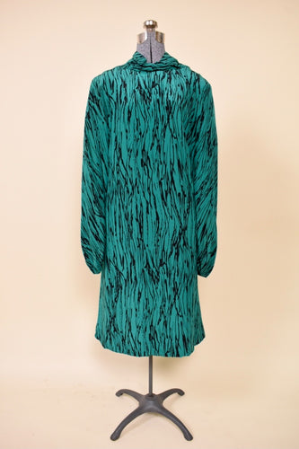 Designer Teal and Black Silk Midi Dress by Pauline Trigere, L: Shown from Front