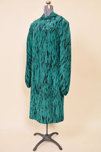 Load image into Gallery viewer, Designer Teal and Black Silk Midi Dress by Pauline Trigere, L: Shown from Side
