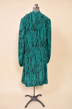 Load image into Gallery viewer, Designer Teal and Black Silk Midi Dress by Pauline Trigere, L: Shown from Back
