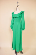 Load image into Gallery viewer, Green Wool Knit Puff Sleeve Maxi Dress By Crissa Linea for Young Dimensions Saks Fifth Avenue: Shown from Side
