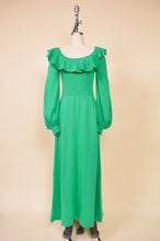 Load image into Gallery viewer, Green Wool Knit Puff Sleeve Maxi Dress By Crissa Linea for Young Dimensions Saks Fifth Avenue: Shown from Front
