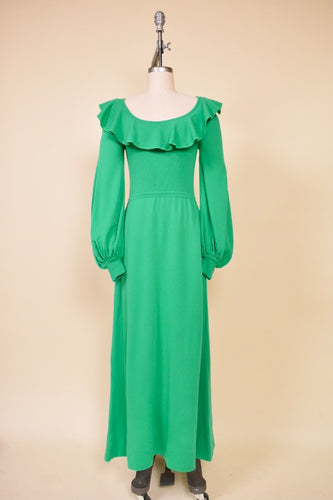 Green Wool Knit Puff Sleeve Maxi Dress By Crissa Linea for Young Dimensions Saks Fifth Avenue: Shown from Front