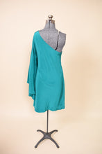 Load image into Gallery viewer, Orolestes Dress — Y2K one-shoulder teal silk dress by Nicole Miller, S/M: Shown from Back
