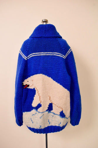 Royal Blue Polar Bear Cowichan Sweate: Shown from Back