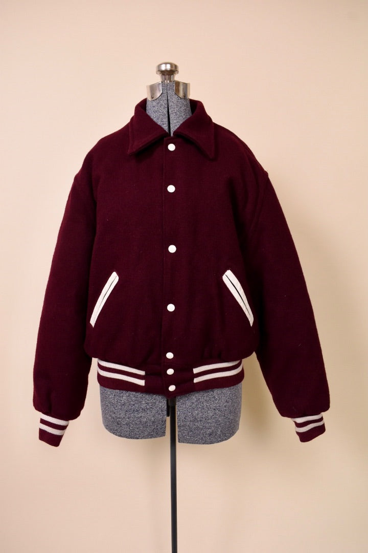 Maroon & White Trim College Jacket By Holloway, L: Shown from Front