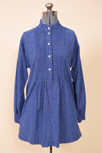 Load image into Gallery viewer, 1970s Navy Blue &amp; White Graph Pleated Front Shirt/Dress By Marimekko: Shown from Front
