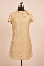 Load image into Gallery viewer, 60s Gold Brocade Mini Dress By Jefri Fashion, L: Shown from Front
