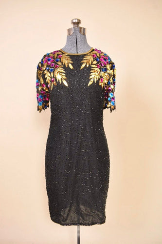 Black 80s Sequin Wiggle Dress By Stenay: Shown from Front