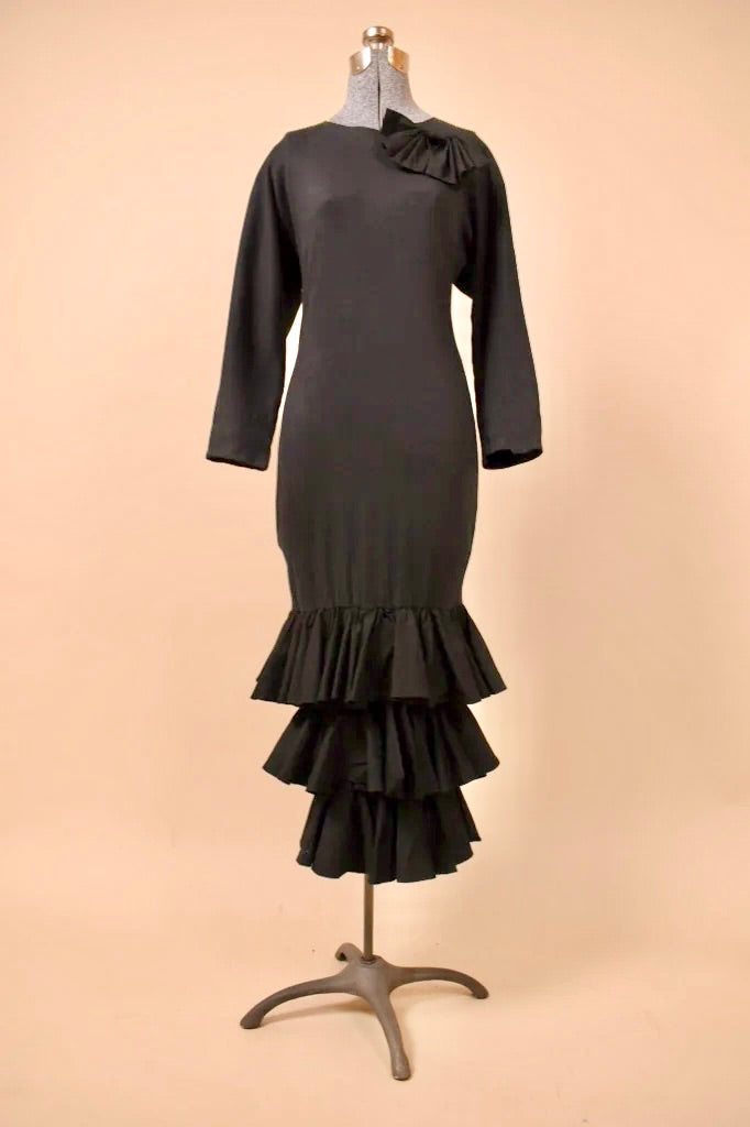 Black Cotton Ruffle Maxi Dress by Arpeja pictured from the front.