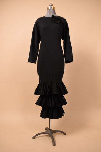 Black Cotton Ruffle Maxi Dress by Arpeja pictured from the front.