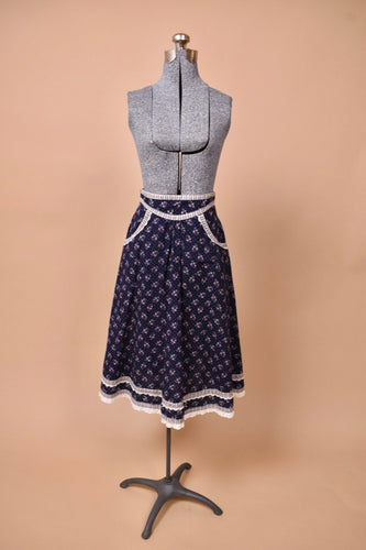 80s Navy Calico Peasant Skirt With Pockets by Gunne Sax: As Shown From Front (Full Body VIew)