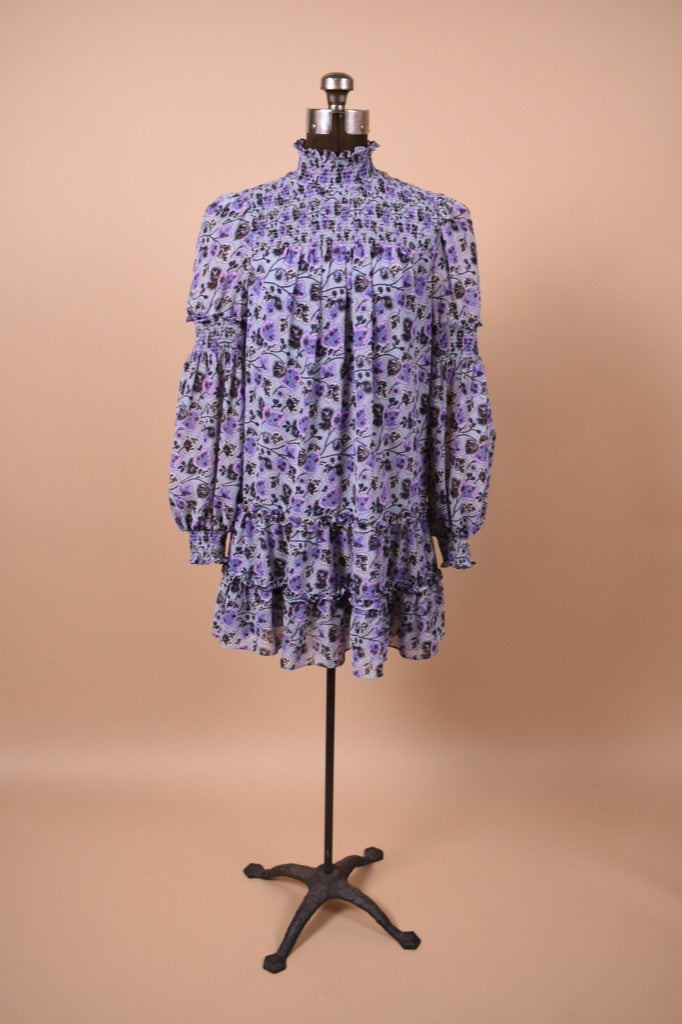 Purple Floral Long Sleeve Smocked Mini Dress By Cinq a Sept S THE VAULT COLLECTIVE