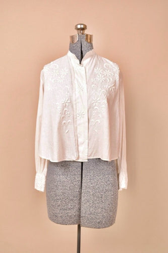 White Antique Victorian Embroidered Blouse With Pleated Detail as shown from the front